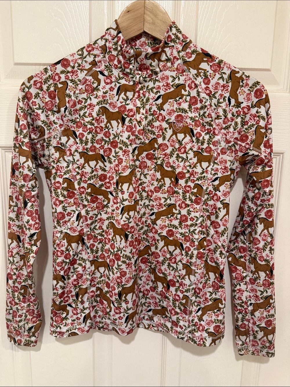 Ariat Girls' Floral & Horse Print Long-Sleeve Top - White, Brown & Pink